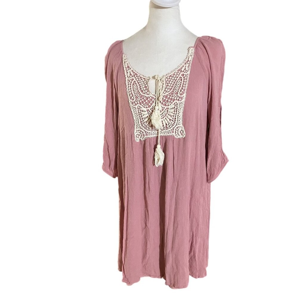 Naïf Womens Pink Crochet Boho Dress With Tassels M